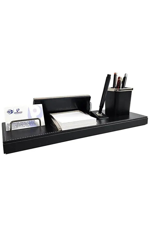 Plaque nominative cuir bureau personnalisée — stylo porte-cartes | CréaBySana