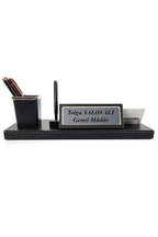 Plaque bureau cuir premium gravée — ensemble élégant professionnel | CréaBySana