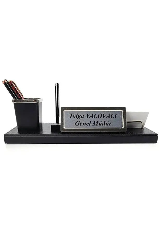 Plaque bureau cuir premium gravée — ensemble élégant professionnel | CréaBySana