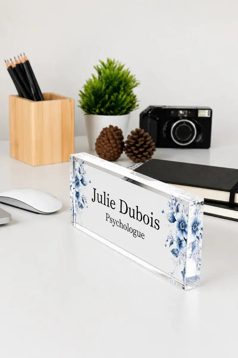 Plaque acrylique florale bureau gravée — design élégant | CréaBySana