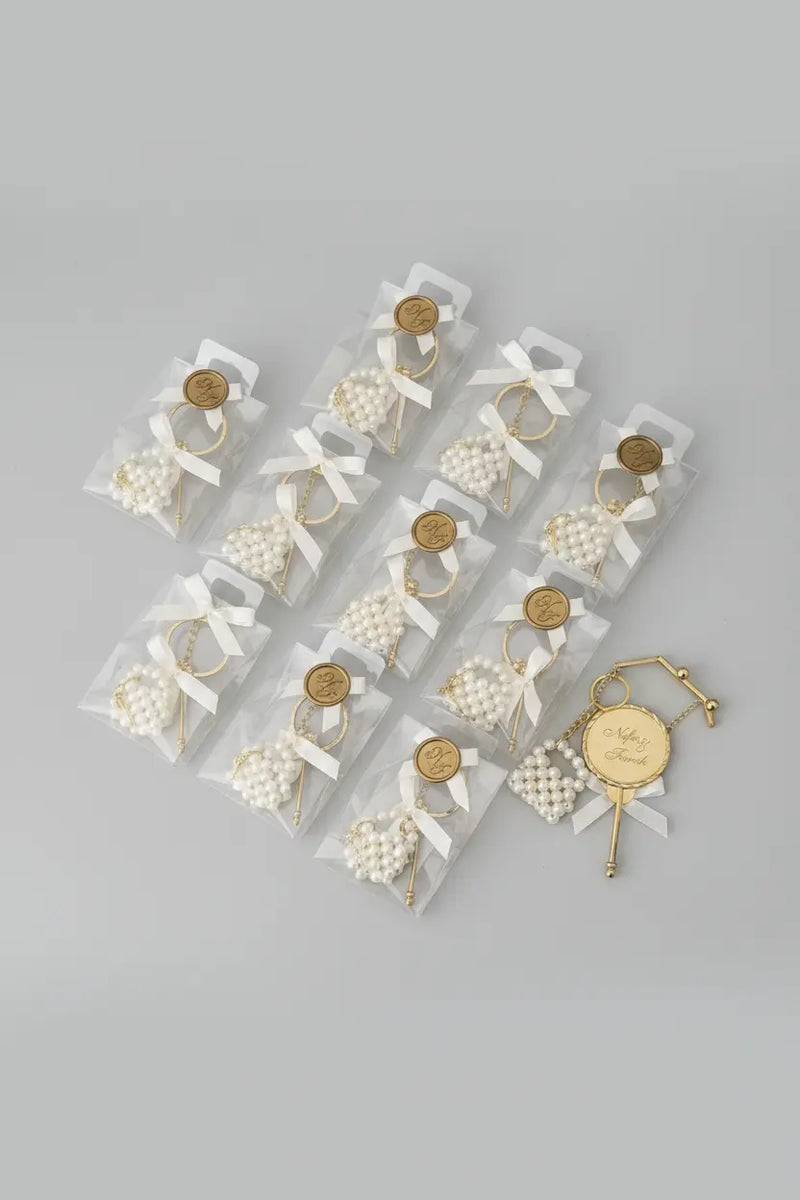 Porte-clés cœur perles mariage personnalisé — cadeau invité | CréaBySana