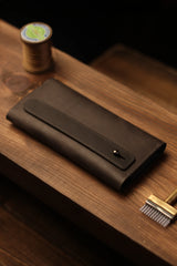 Portefeuille noir homme cuir véritable — pochette téléphone | CréaBySana