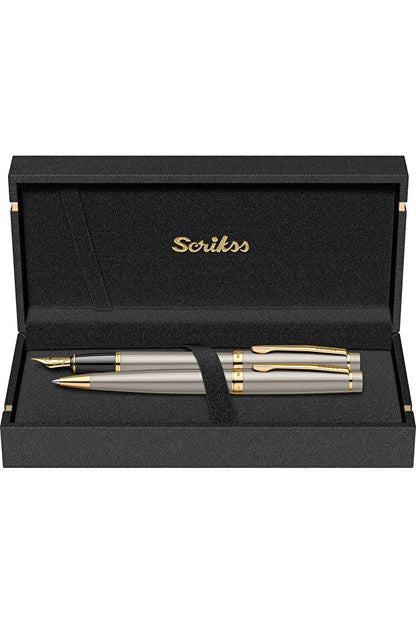 Stylo Personnalisé Haut de Gamme Scrikss – Plaqué Or 23 Carats – Stylo Plume & Stylo Bille de Luxe Gravés – Coffret Cadeau Professionnel CréaBySana