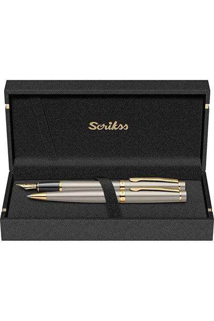 Stylo Personnalisé Haut de Gamme Scrikss – Plaqué Or 23 Carats – Stylo Plume & Stylo Bille de Luxe Gravés – Coffret Cadeau Professionnel CréaBySana