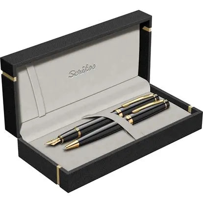 Stylo Personnalisé Haut de Gamme Scrikss – Plaqué Or 23 Carats – Stylo Plume & Stylo Bille de Luxe Gravés – Coffret Cadeau Professionnel CréaBySana