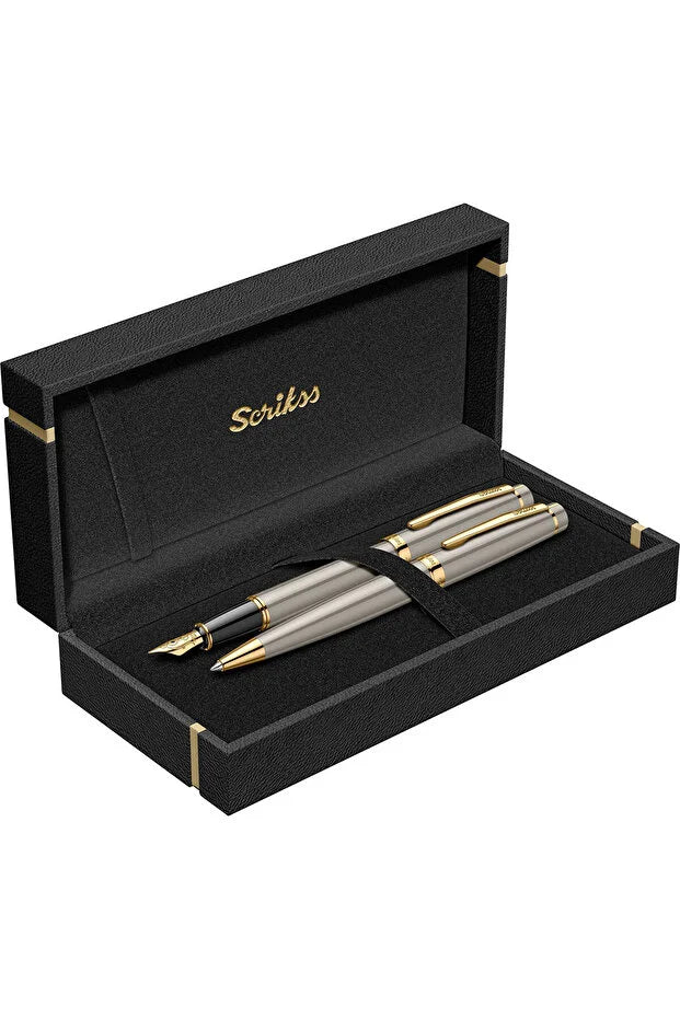 Stylo Personnalisé Haut de Gamme Scrikss – Plaqué Or 23 Carats – Stylo Plume & Stylo Bille de Luxe Gravés – Coffret Cadeau Professionnel CréaBySana