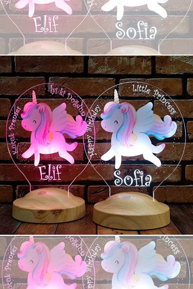 Veilleuse Licorne Personnalisée Enfant – Cadeau Magique avec Prénom – Lumière LED Douce CréaBySana