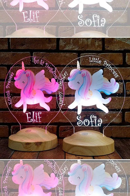 Veilleuse Licorne Personnalisée Enfant – Cadeau Magique avec Prénom – Lumière LED Douce CréaBySana
