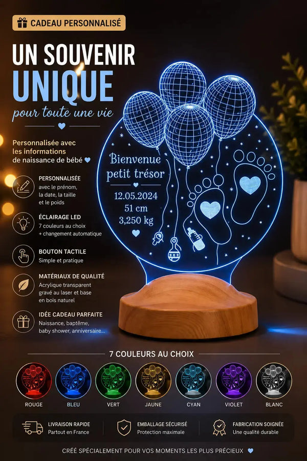 Veilleuse naissance personnalisée bébé — lampe LED prénom | CréaBySana