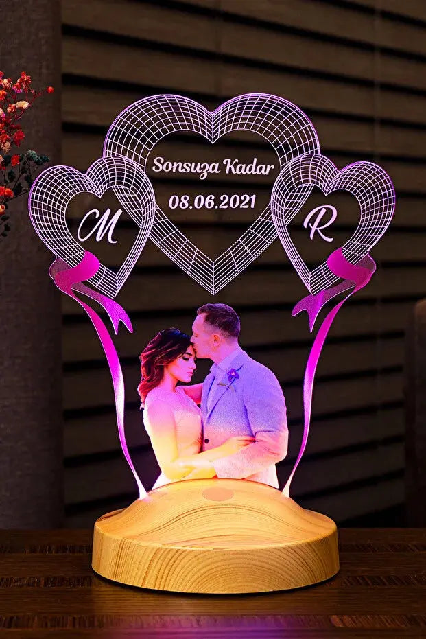 Veilleuse Personnalisée Cœur LED | Photo Gravée | Cadeau Couple Mariage Romantique CréaBySana
