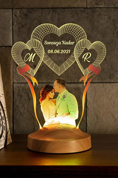 Veilleuse Personnalisée Cœur LED | Photo Gravée | Cadeau Couple Mariage Romantique CréaBySana