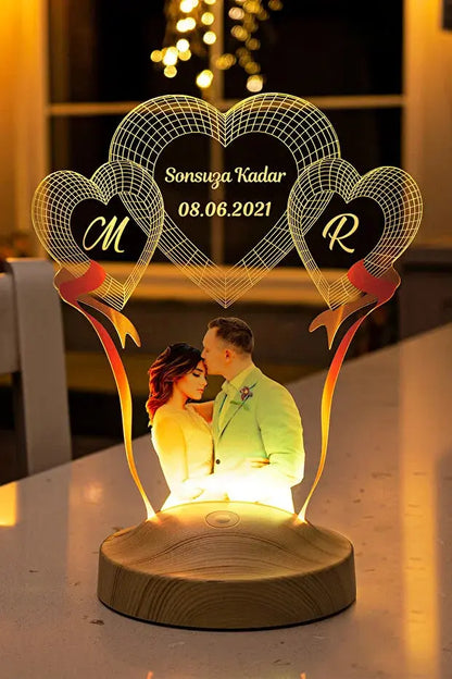 Veilleuse Personnalisée Cœur LED | Photo Gravée | Cadeau Couple Mariage Romantique CréaBySana