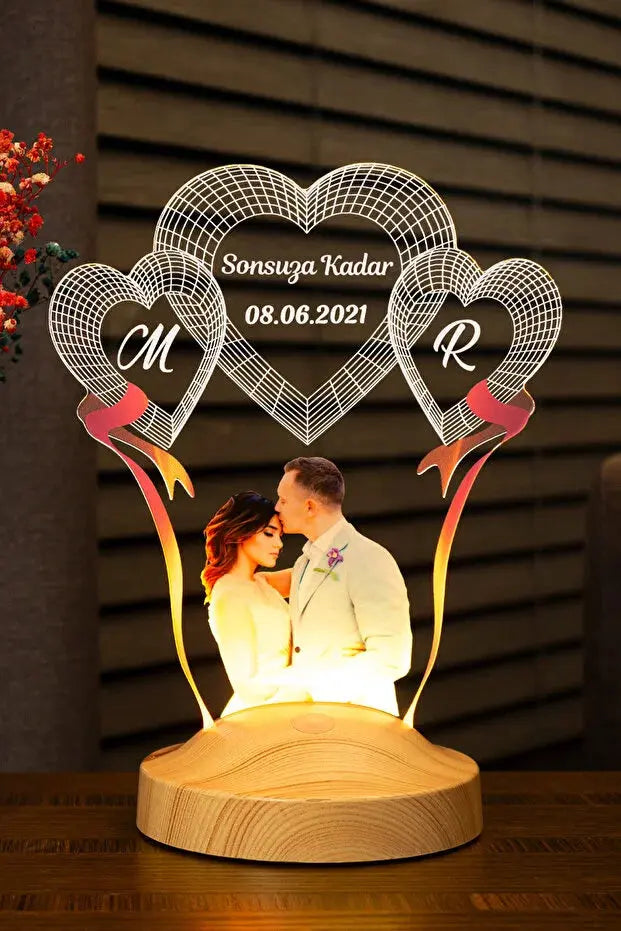 Veilleuse cœur personnalisée photo gravée — cadeau couple | CréaBySana