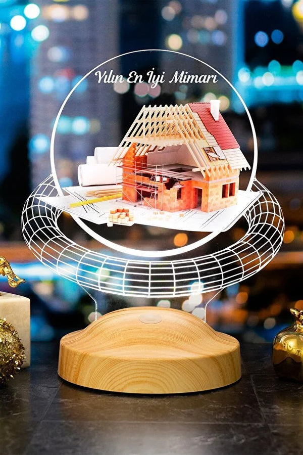 Cadeau architecte personnalisé veilleuse LED maison gravée — artisanal | CréaBySana
