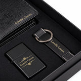 Portefeuille en cuir suédé noir, briquet à essence et porte-clés gravés au nom dans le coffret cadeau papa