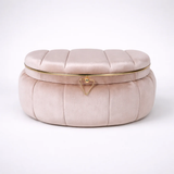 Coffret trousseau rond Amira en velours rose poudré à côtes