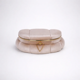 Petit coffret rond Amira en velours rose poudré
