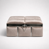 Coffret Kenza en velours taupe capitonné, vue de face