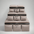 Set de 3 coffrets trousseau Kenza en velours taupe à cadre chromé