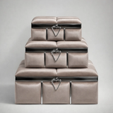 Set de 3 coffrets trousseau Kenza en velours taupe à cadre chromé