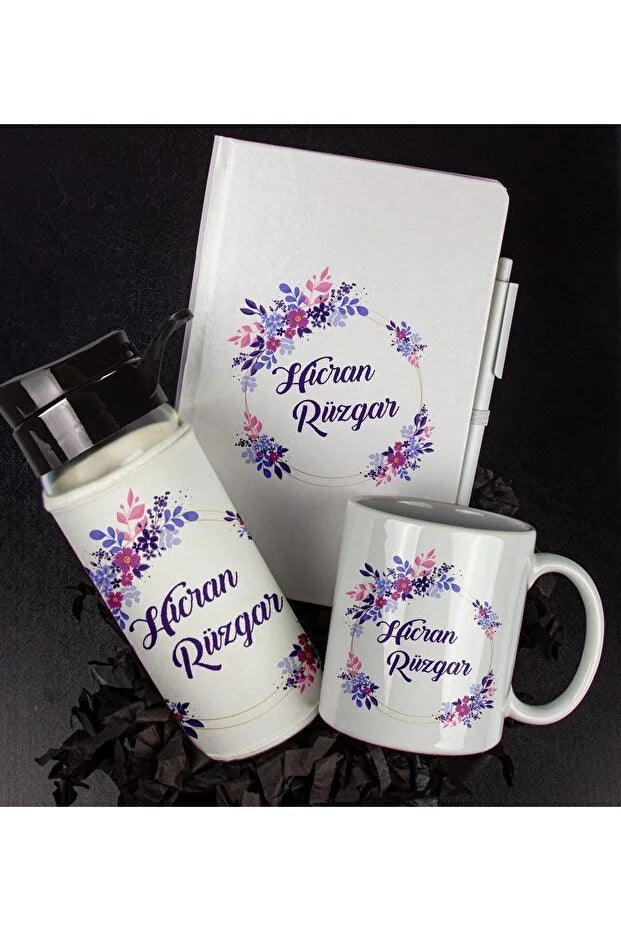 Coffret Cadeau Femme Personnalisé – Collection Florale avec Gourde, Mug & Carnet CréaBySana