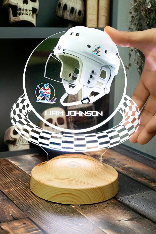 Custom Night Light Hockey Helmet — Personalized LED Lamp with Name CréaBySana