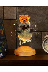 Lampe bébé ourson astronaute gravée au prénom — cadeau baptême original | CréaBySana