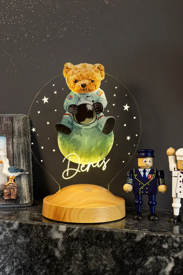 Lampe veilleuse bébé personnalisée ourson astronaute — cadeau naissance | CréaBySana