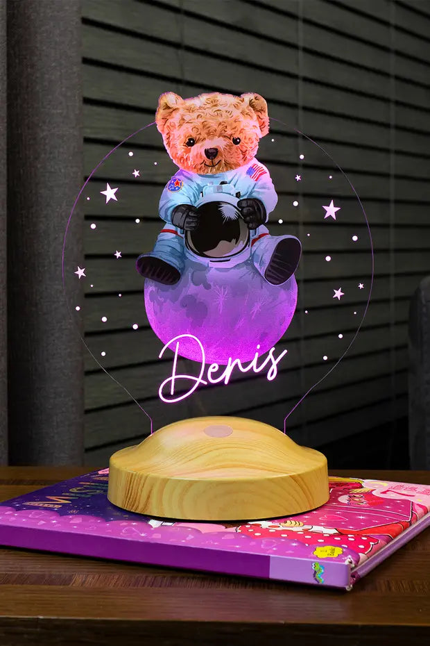 Veilleuse bébé personnalisée ourson astronaute — cadeau naissance | CréaBySana