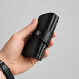 Porte-Cartes Automatique Cuir Noir – profil