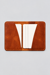 Porte-Cartes Double Poche Cuir – cognac ouvert