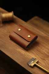 Porte-cartes personnalisé cuir véritable compact artisanal gravé prénom | CréaBySana