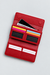 Portefeuille Compagnon Femme Cuir Rouge – ouvert sur fond blanc
