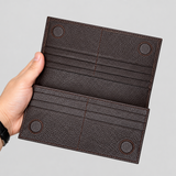 Portefeuille Long Cuir Grainé Chocolat – ouvert
