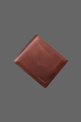 Portefeuille homme en cuir avec porte-monnaie – cognac, face
