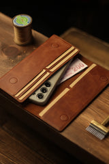 Portefeuille cuir homme luxe pochette téléphone — gravure prénom artisanal | CréaBySana