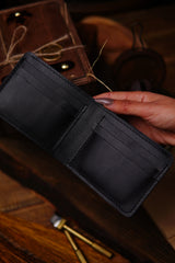 Portefeuille cuir luxe homme noir personnalisé gravure | CréaBySana