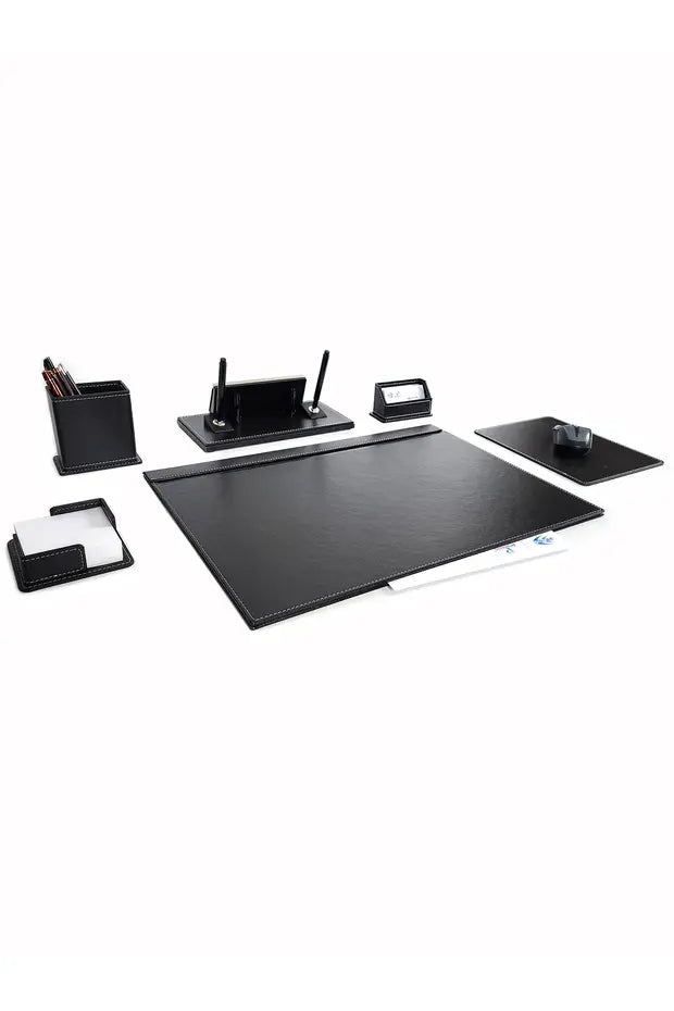 Set bureau cuir personnalisé — porte-stylos et support écran gravure laser | CréaBySana