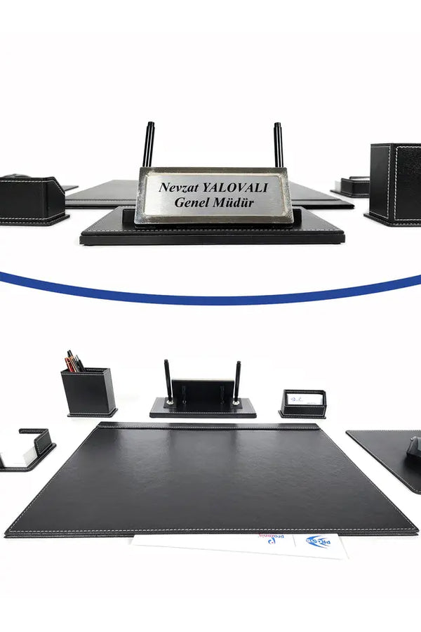 Set de bureau cuir personnalisé 6 pièces — sous-main et tapis souris gravés | CréaBySana