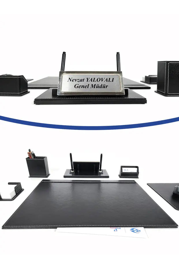 Set de bureau cuir personnalisé 6 pièces — sous-main et tapis souris gravés | CréaBySana