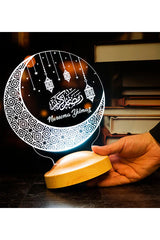 Veilleuse islamique LED Ramadan Kareem gravée — base bois naturel | CréaBySana