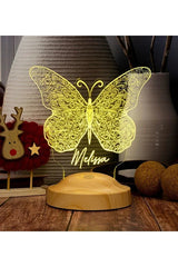 Veilleuse personnalisée prénom papillon — lumière LED 7 couleurs & socle bois CréaBySana