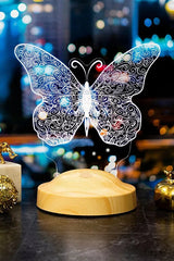 Veilleuse personnalisée prénom papillon — lumière LED 7 couleurs & socle bois CréaBySana