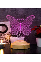 Veilleuse personnalisée prénom papillon — lumière LED 7 couleurs & socle bois CréaBySana